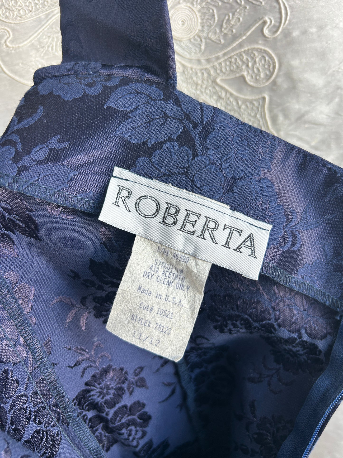 Vintage Roberta Navy Blue & White Lace Mini Dress