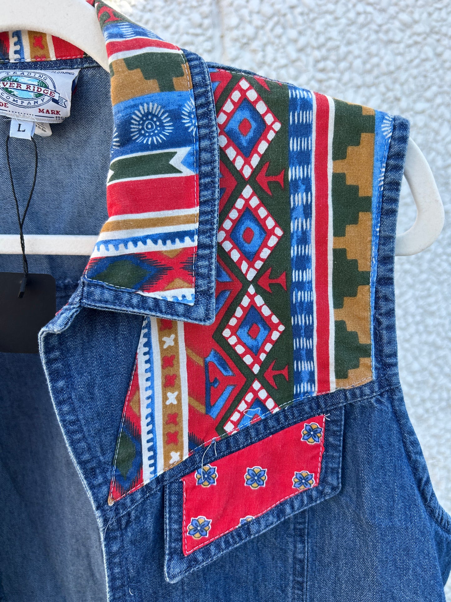 Native Print Denim Vest (L)