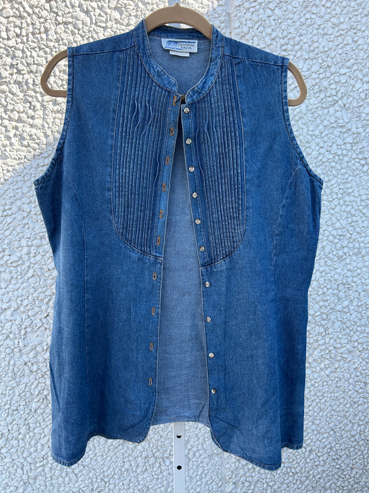 Ribbed Accent Denim Vest (L)