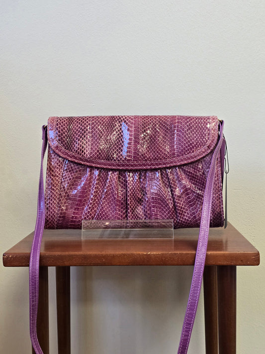 1980's J Renee Purple Snakeskin Clutch with Detachable Crossbody Strap