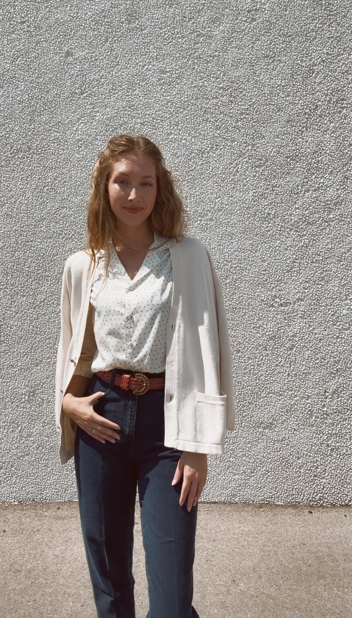 Vintage Cream Cotton Cardigan (L/XL)