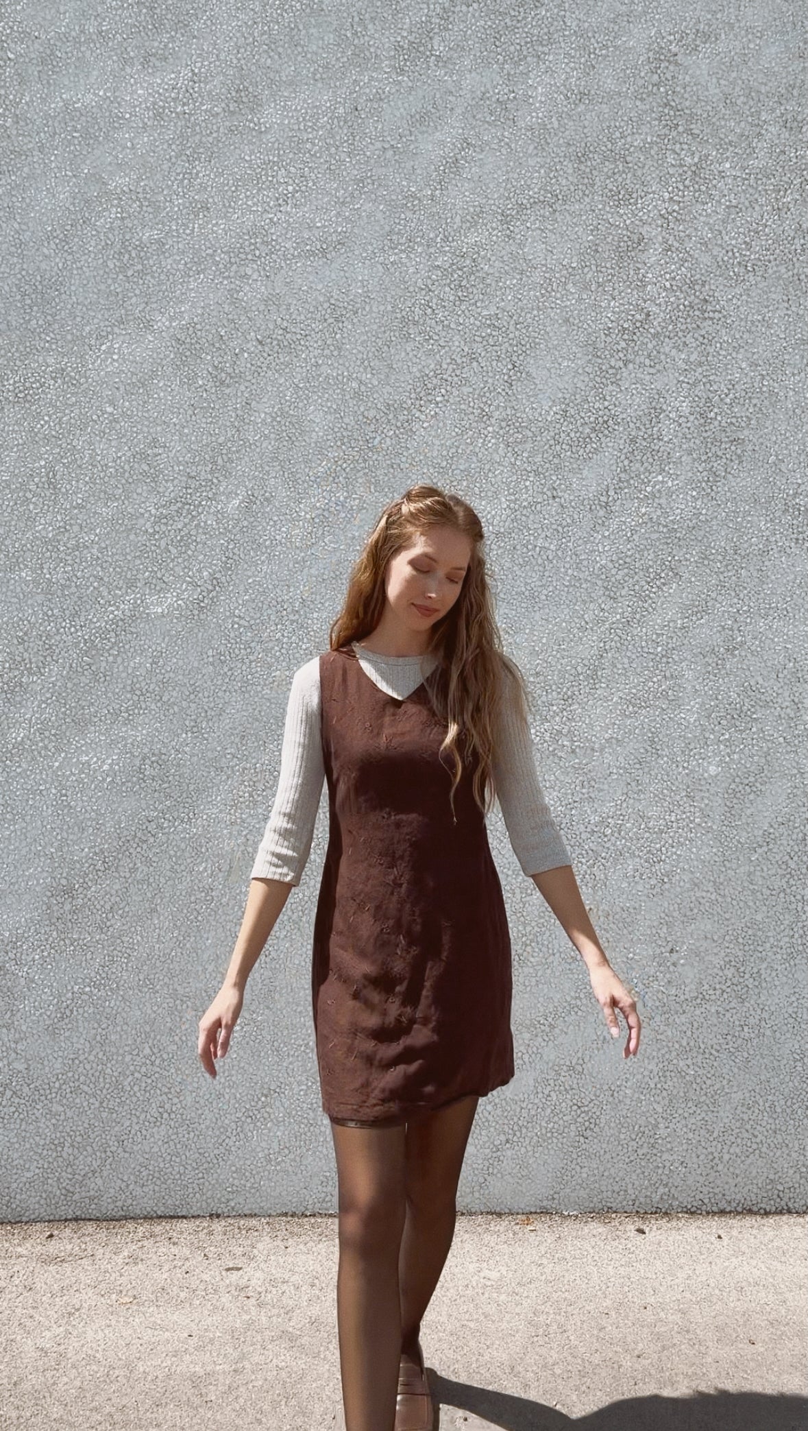Vintage Brown Embroidered Jumper Mini (XS/S)