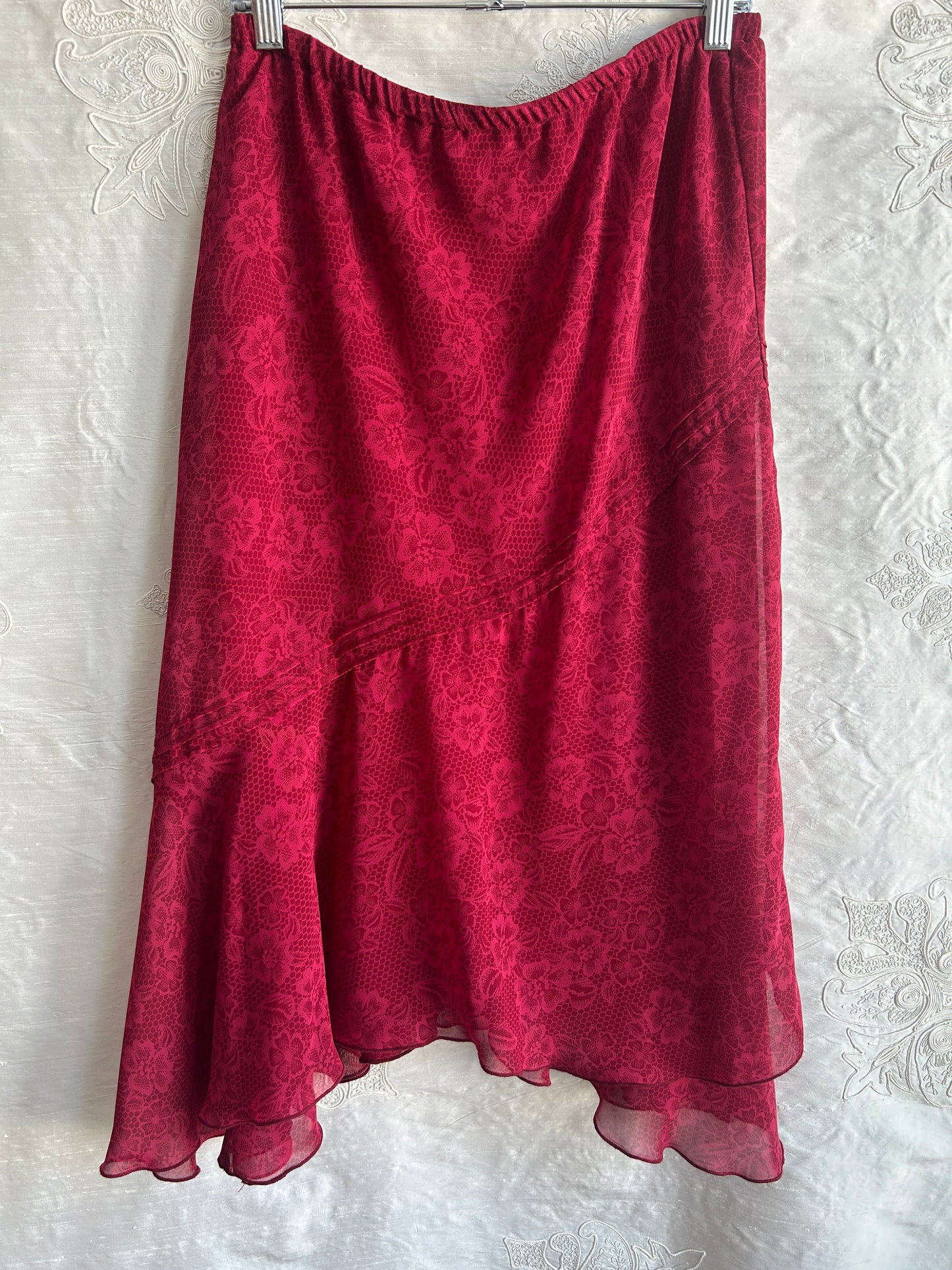 Red Floral Asymmetrical Skirt