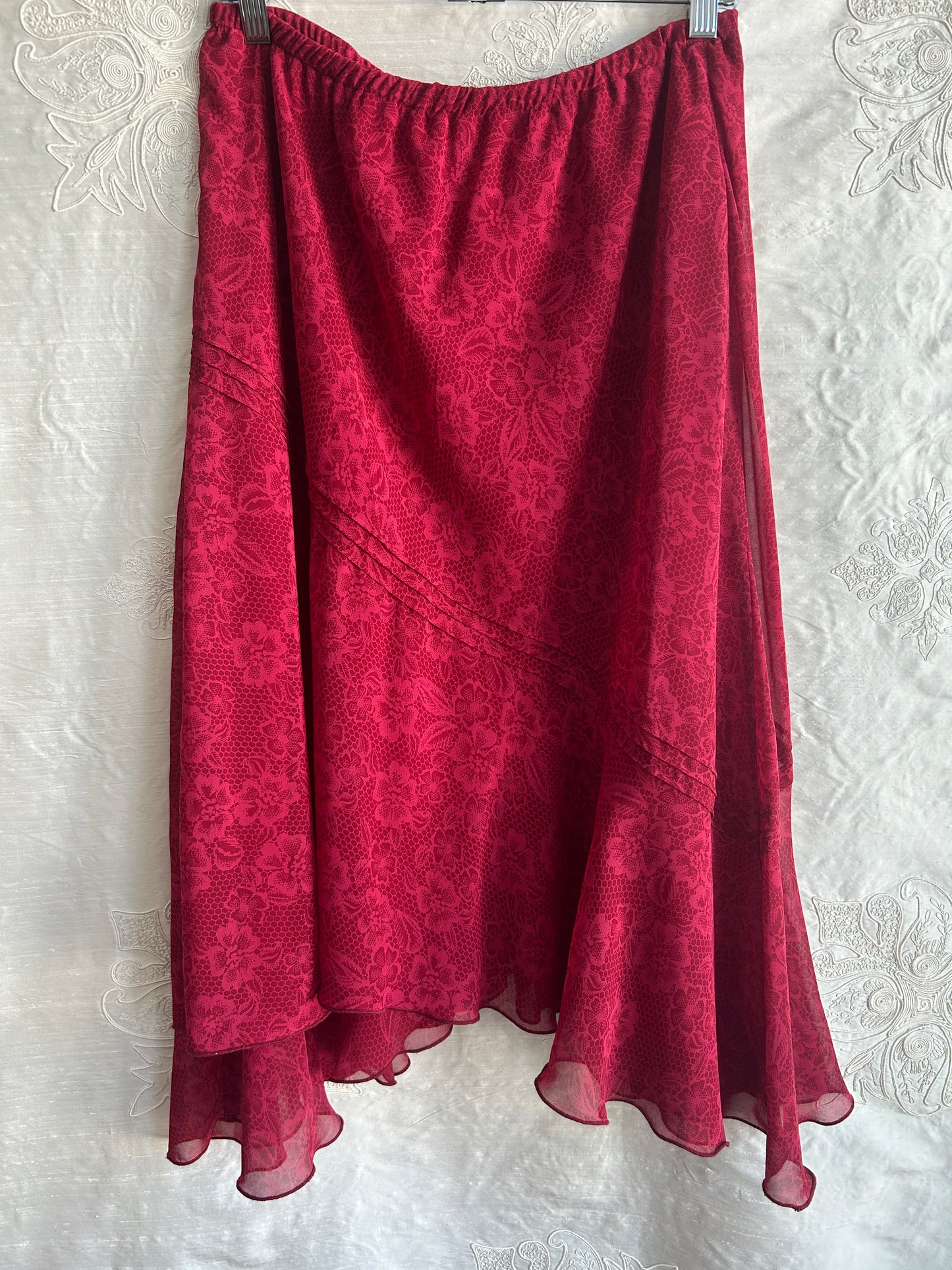 Red Floral Asymmetrical Skirt