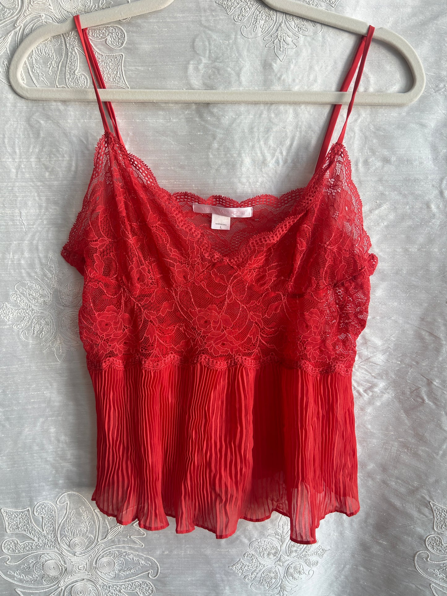 Coral Victoria's Secret Lace + Pleated Cami