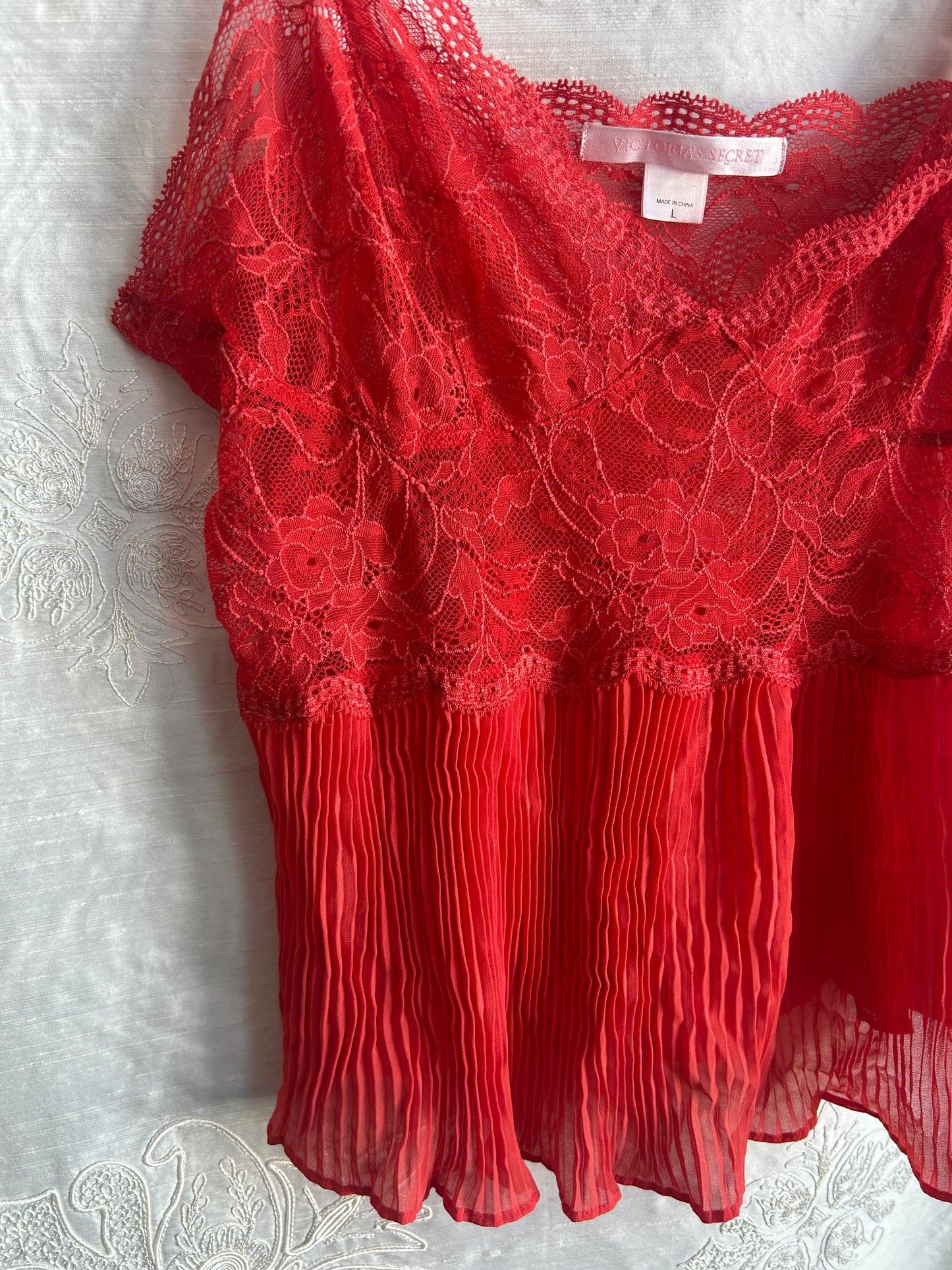 Coral Victoria's Secret Lace + Pleated Cami