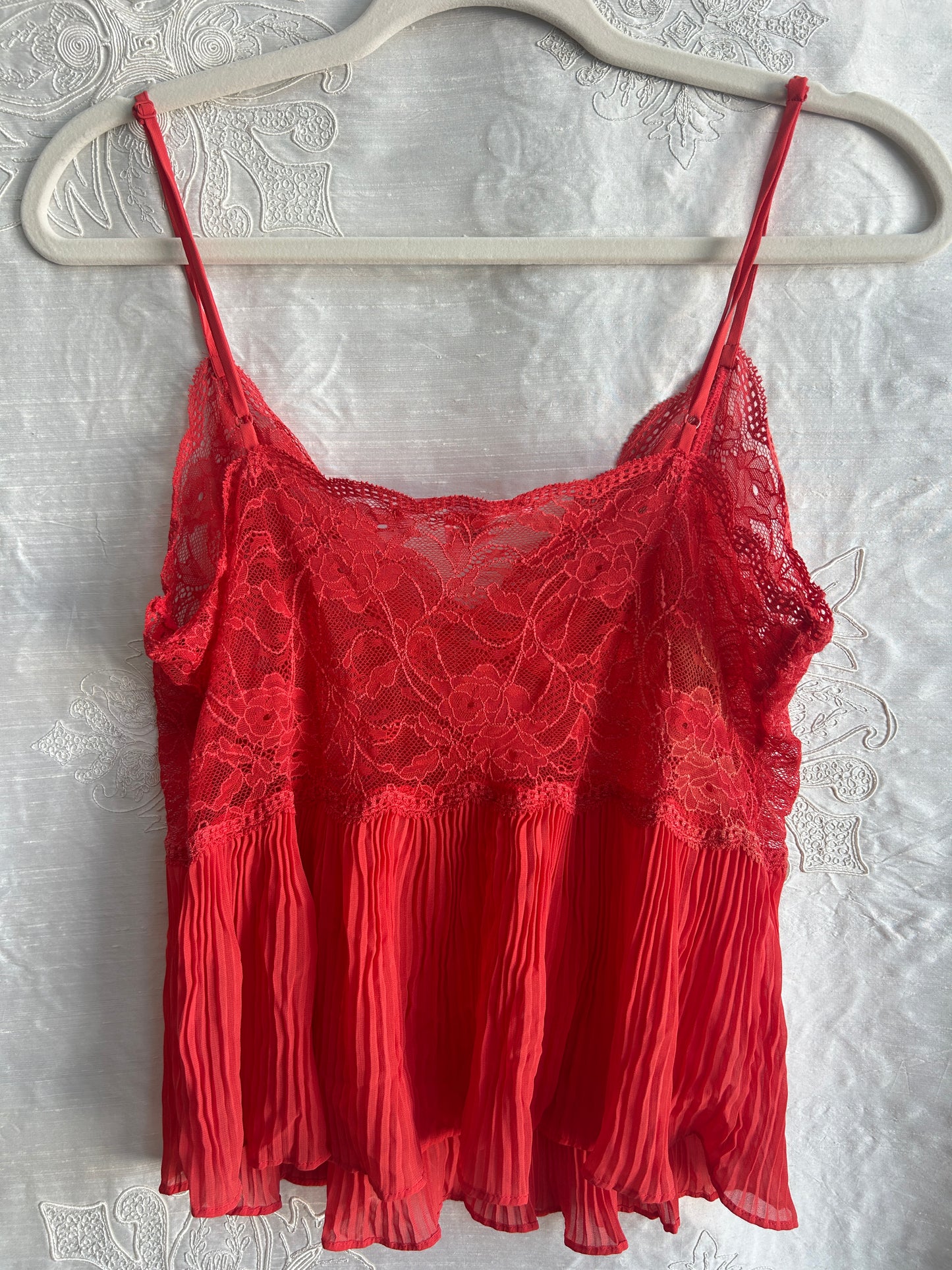 Coral Victoria's Secret Lace + Pleated Cami
