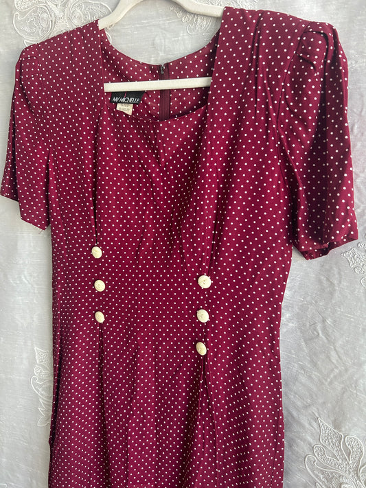 Vintage Burgandy Polka Dot Dress