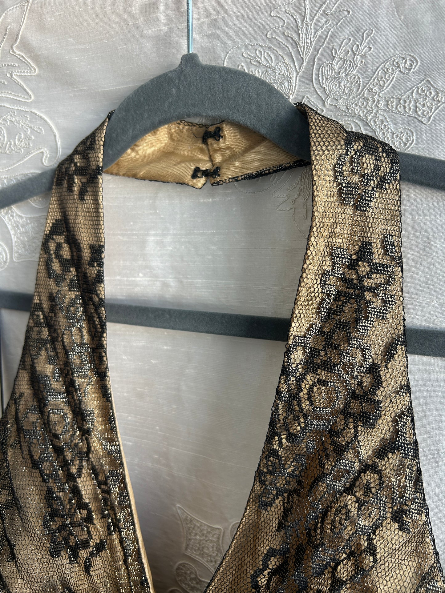 Black & Gold Pleated Foil Lace Halter