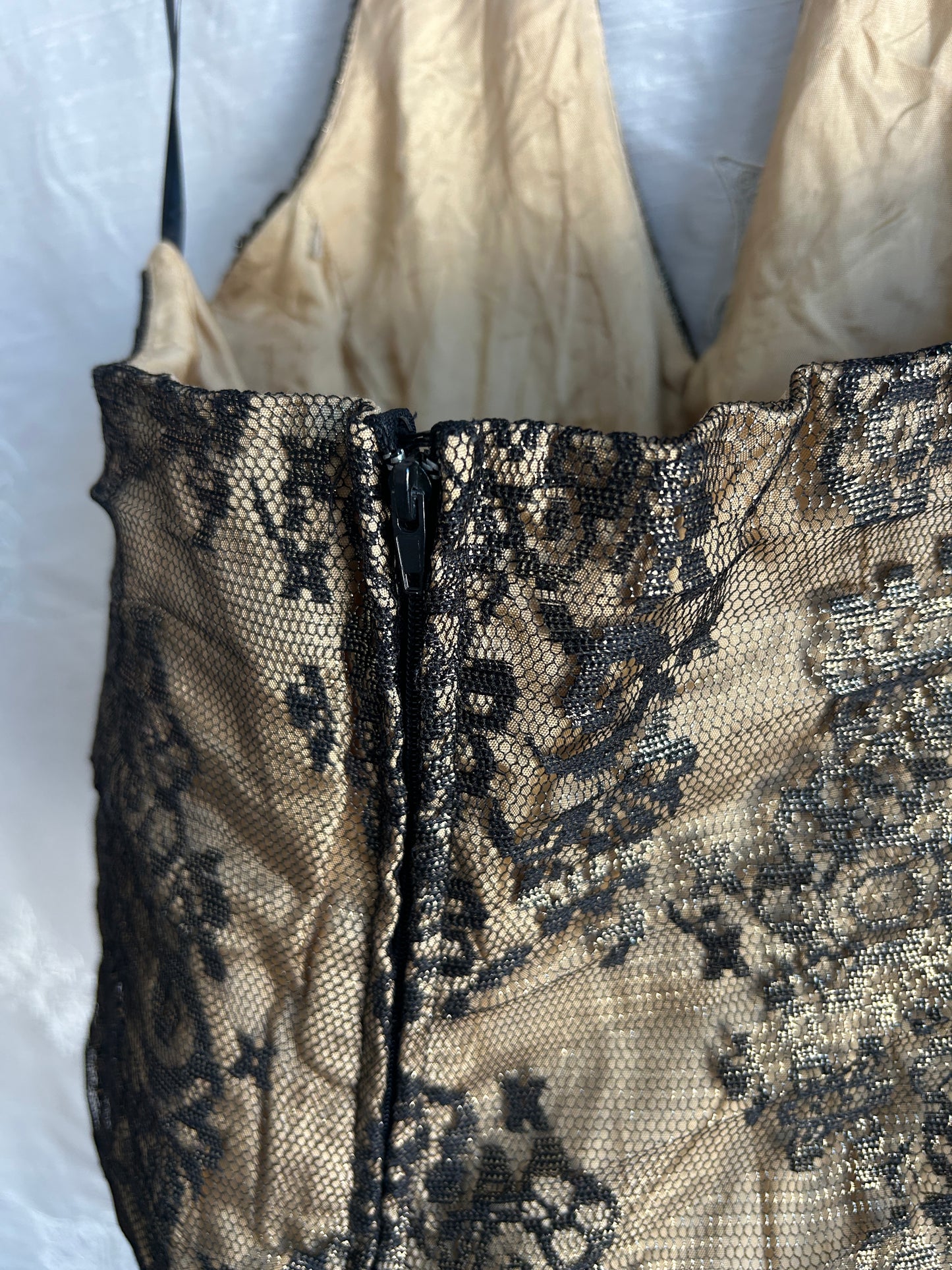 Black & Gold Pleated Foil Lace Halter