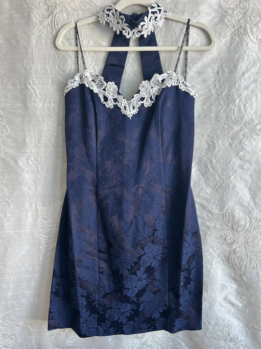 Vintage Roberta Navy Blue & White Lace Mini Dress