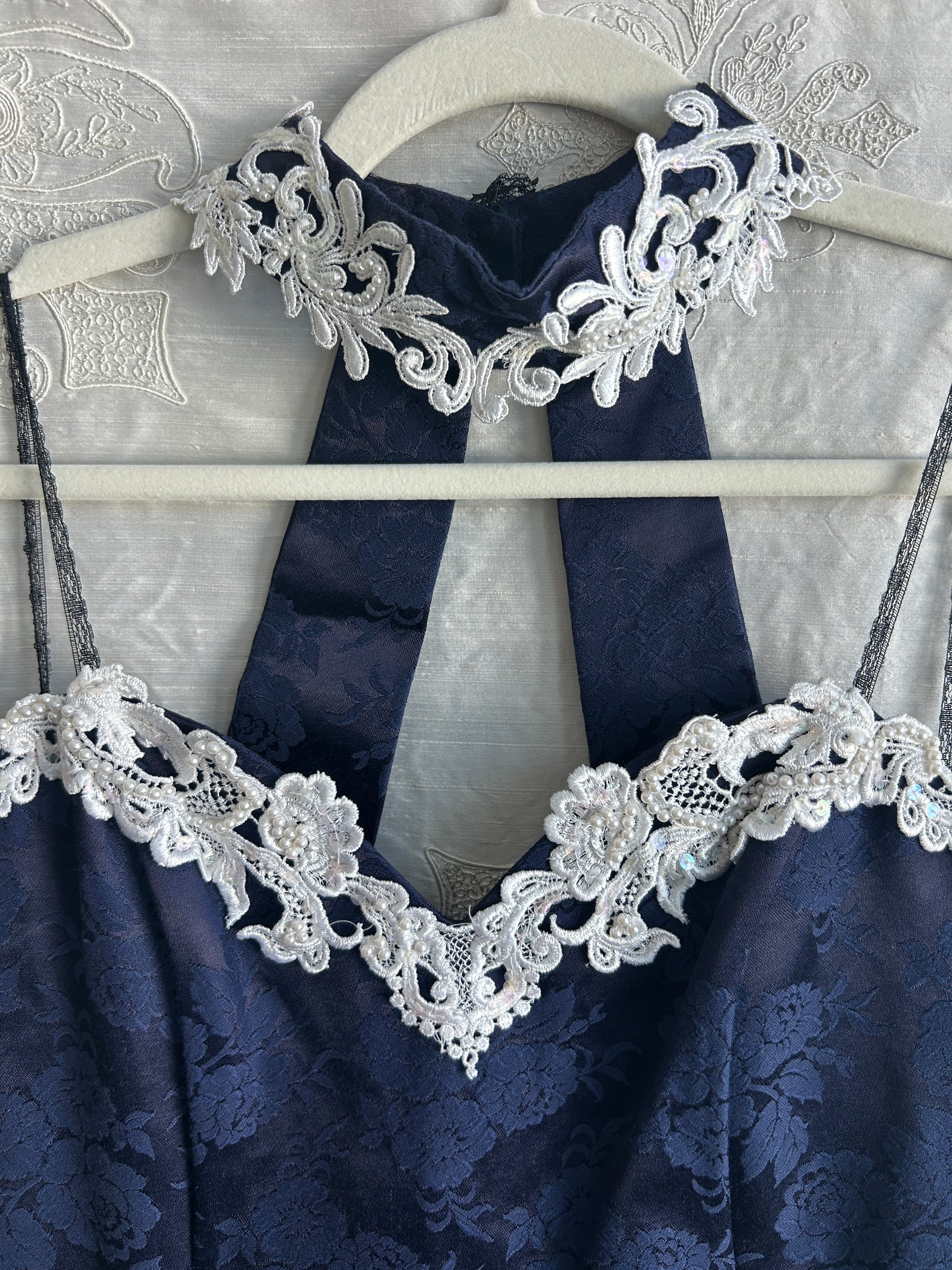 Vintage Roberta Navy Blue & White Lace Mini Dress Vintage Roberta Navy Blue & White Lace Mini Dress