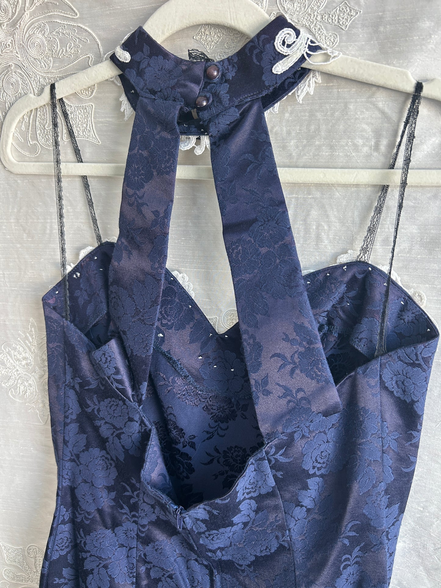 Vintage Roberta Navy Blue & White Lace Mini Dress