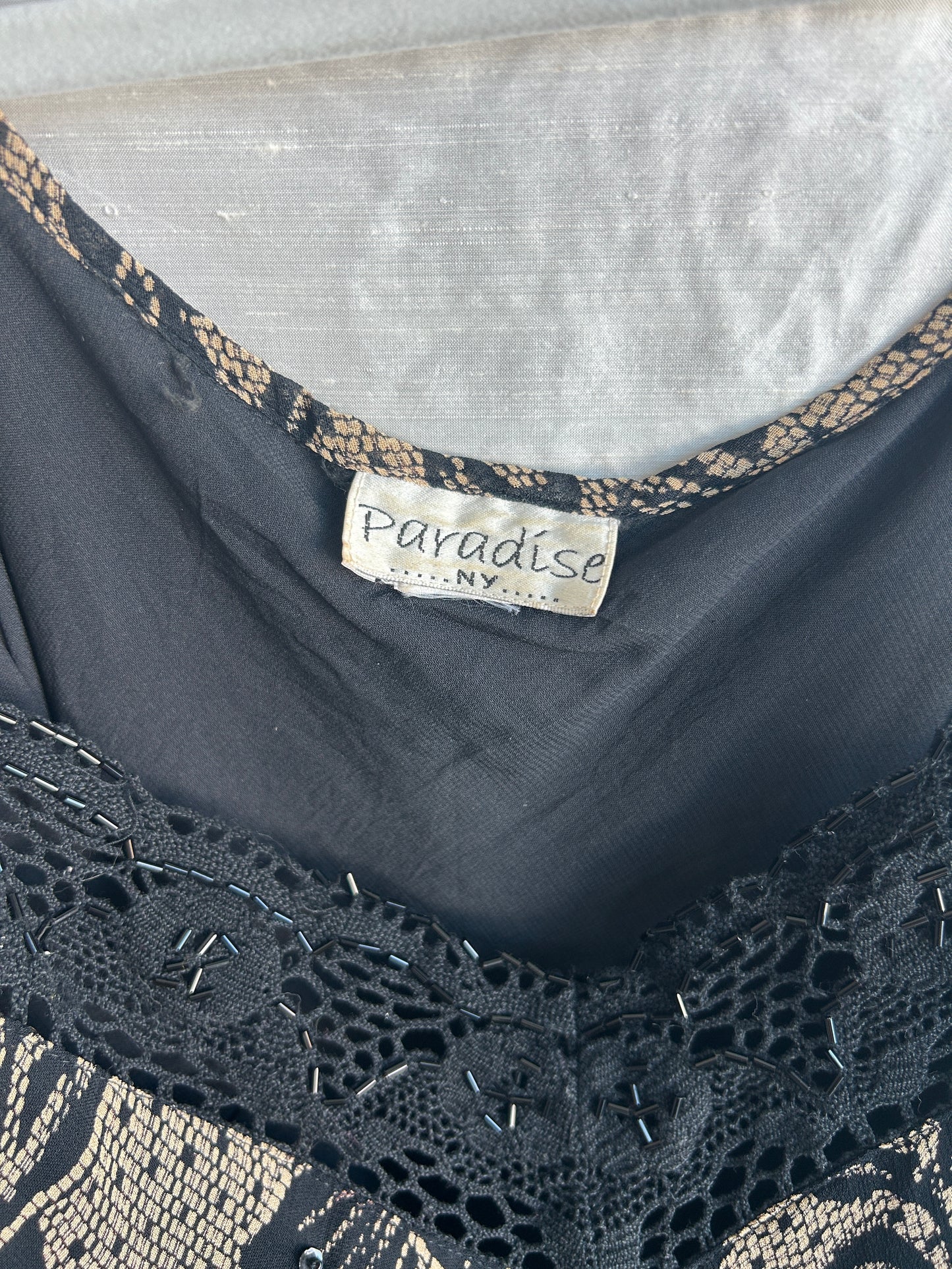 Y2K Black & Beige Beaded Floral Lace Maxi