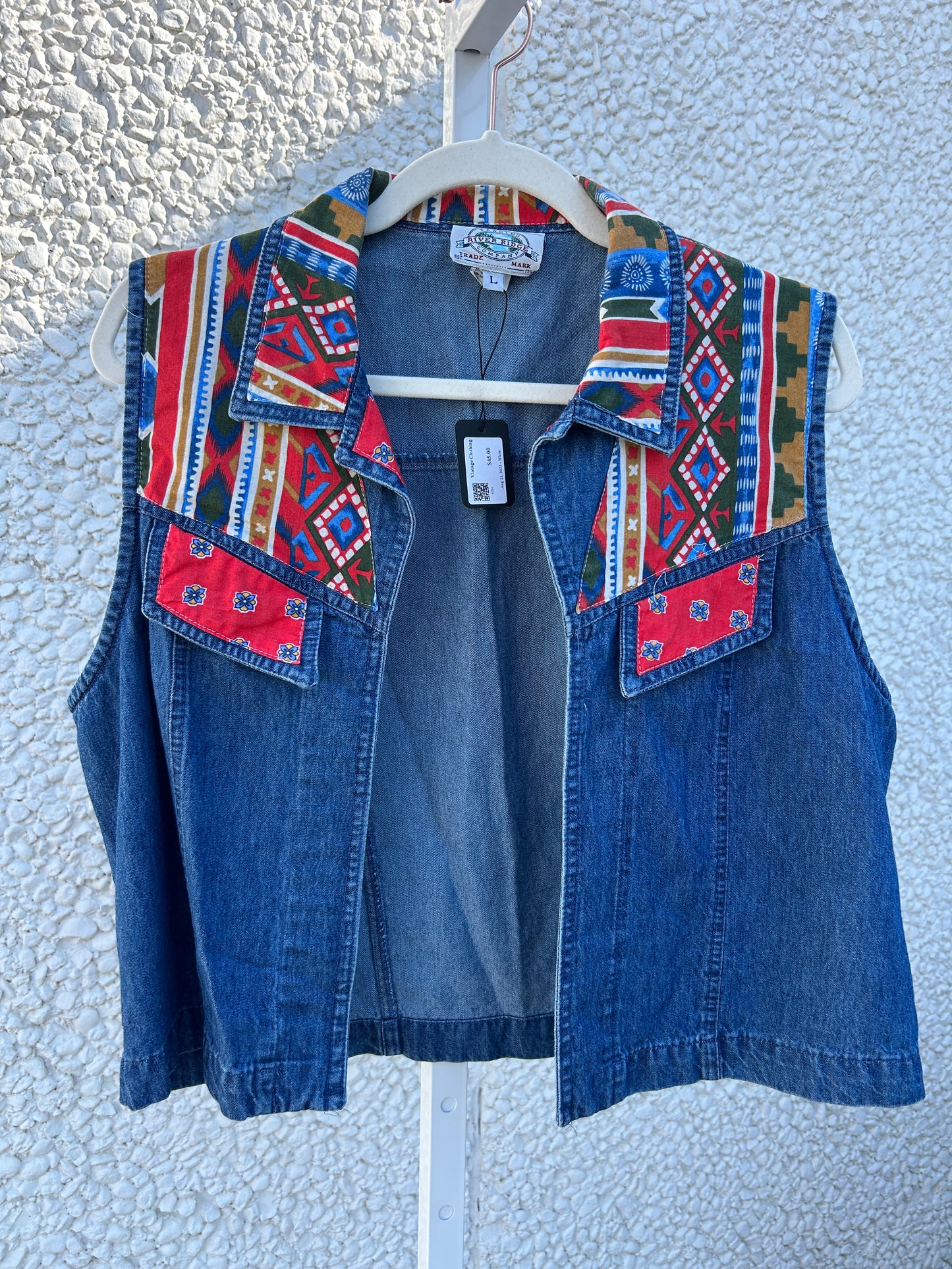 Native Print Denim Vest (L)