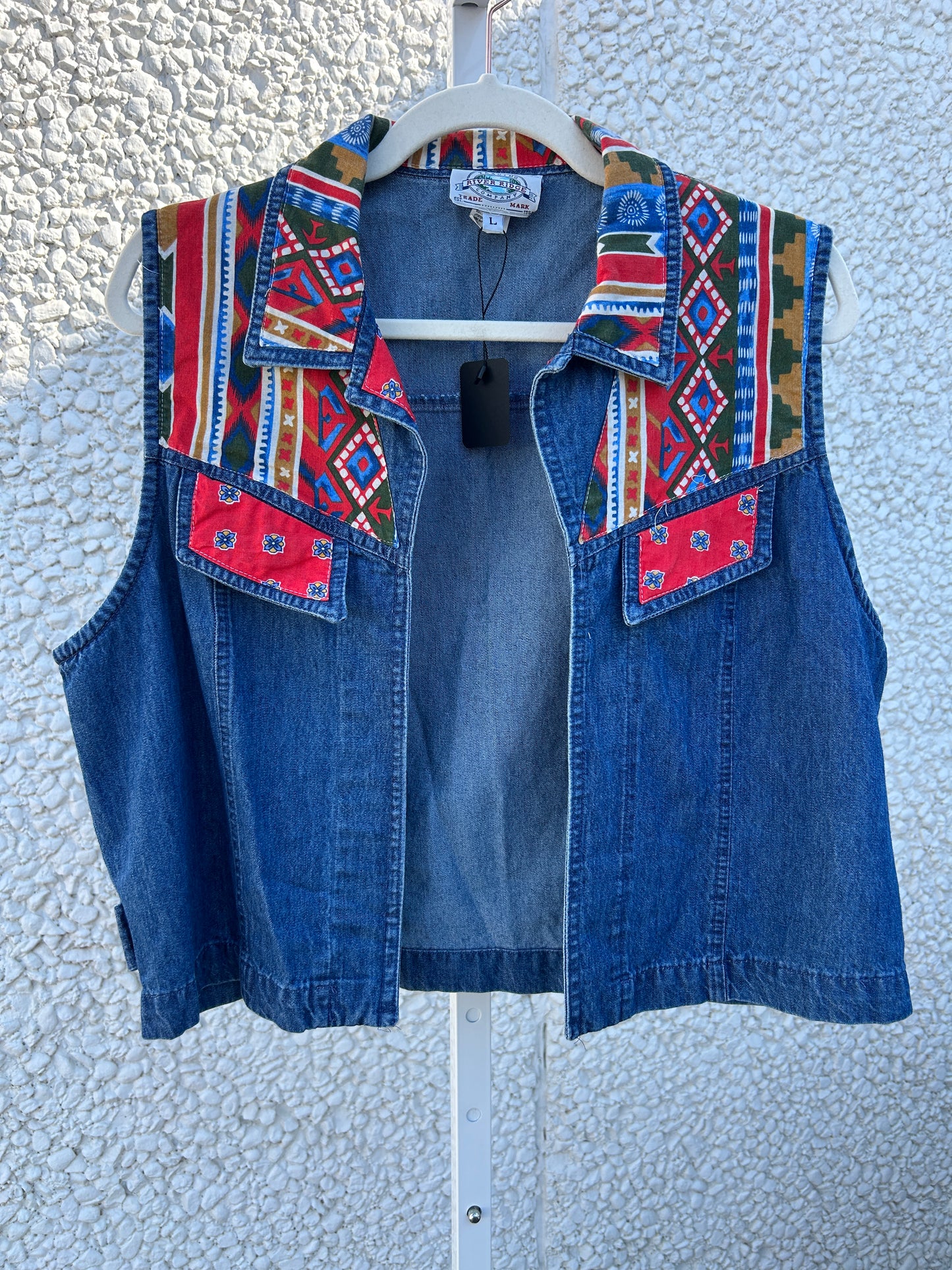 Native Print Denim Vest (L)