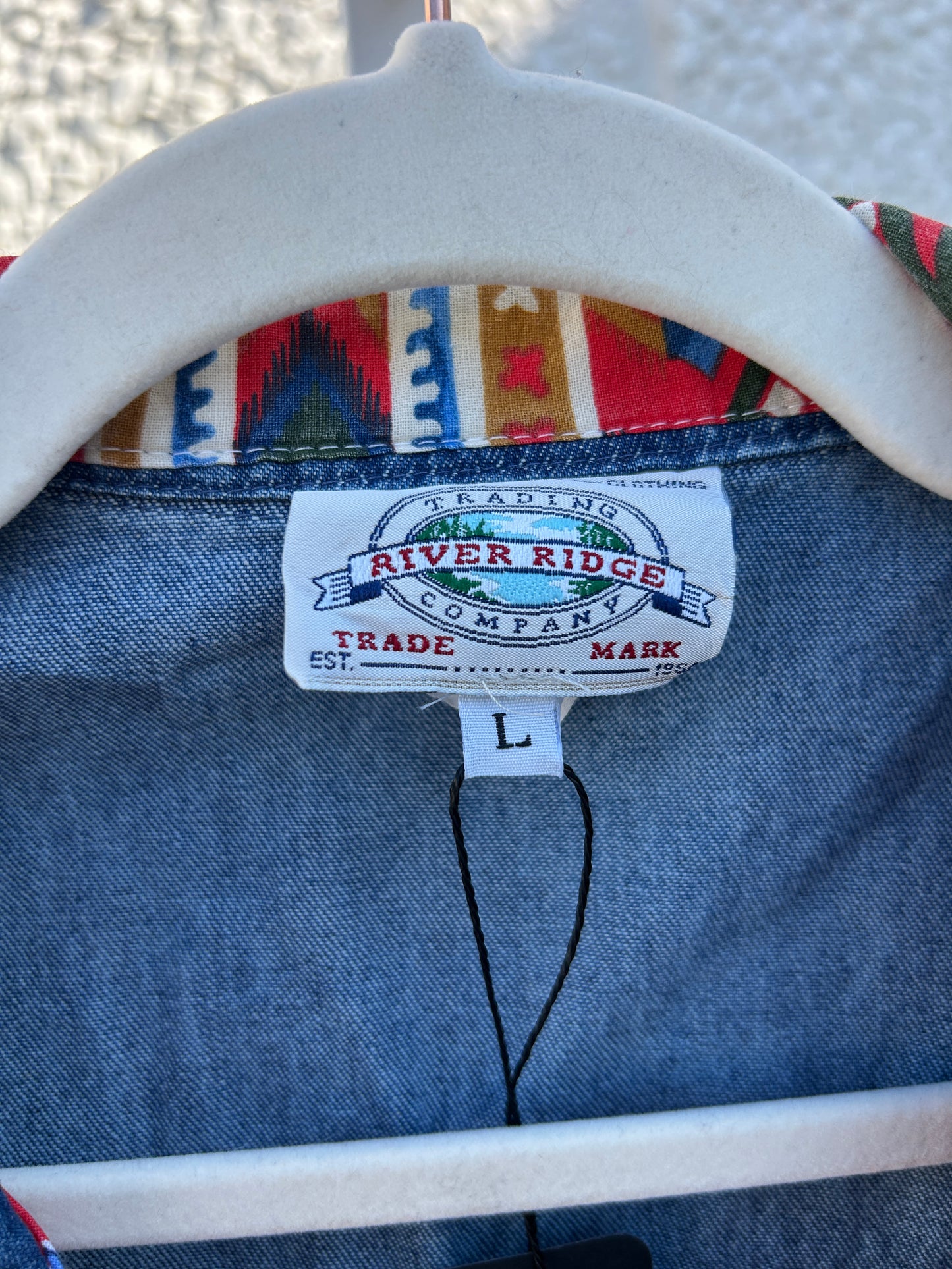 Native Print Denim Vest (L)