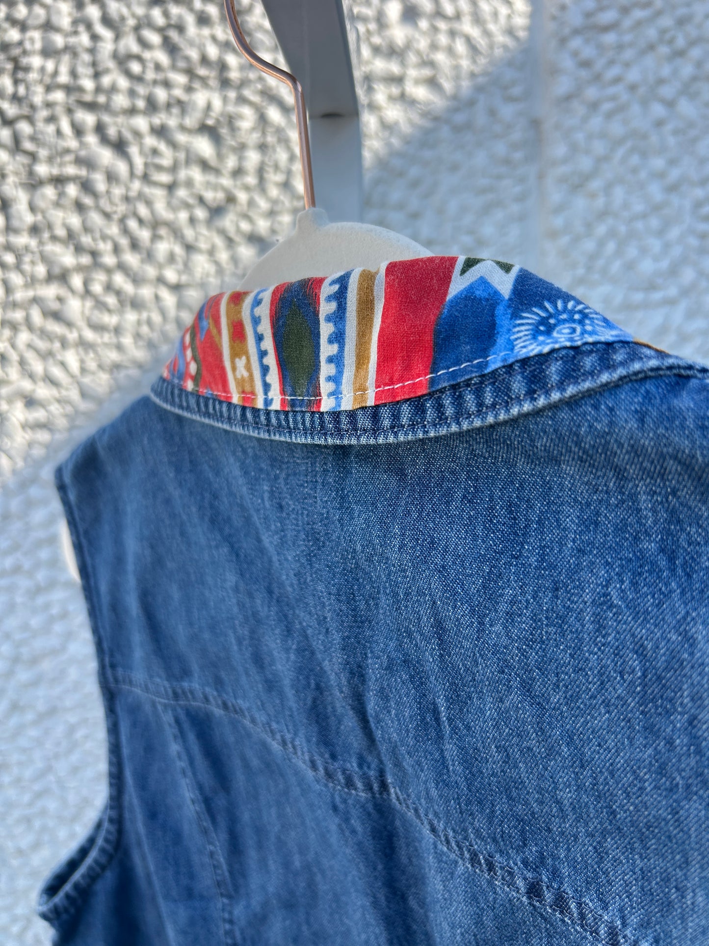 Native Print Denim Vest (L)