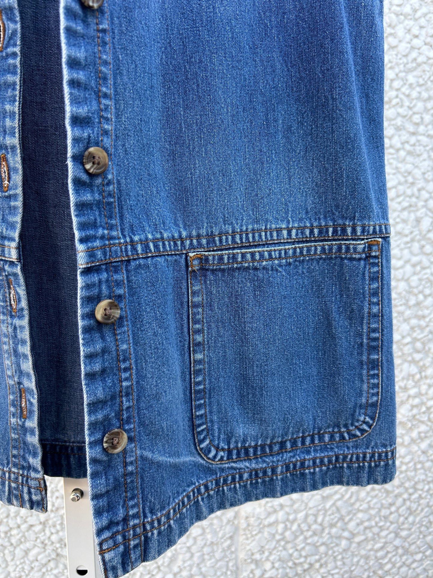 Long Denim Vest With Pockets (M)