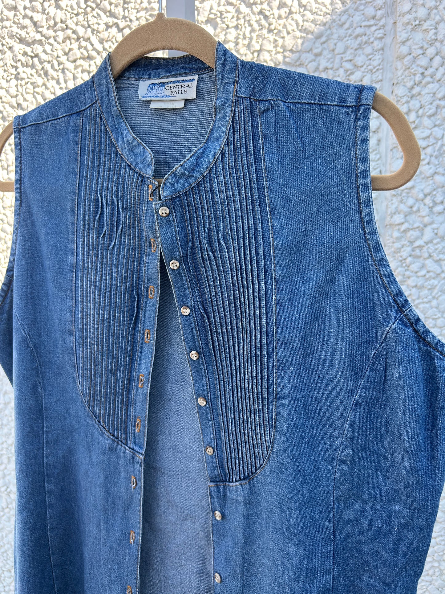 Ribbed Accent Denim Vest (L)