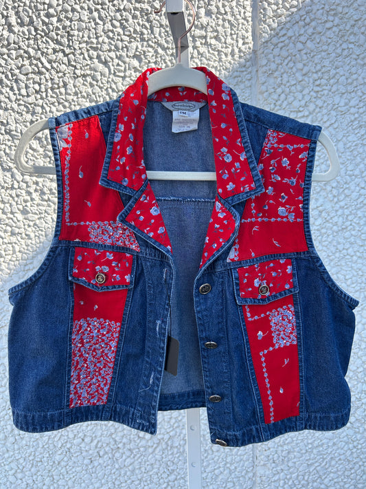 Floral Red Handkerchief Denim Vest (PM)