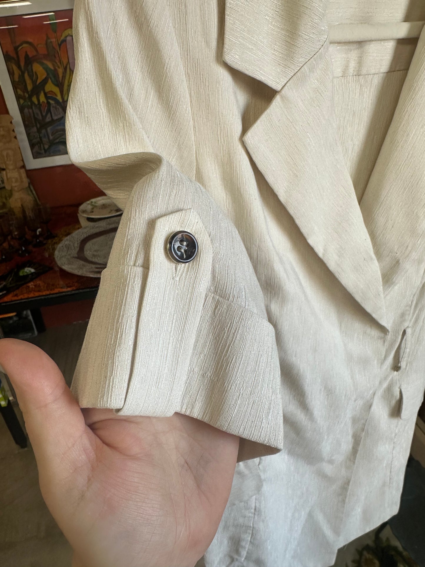 Vintage Cream Silk Blazer Mini (XS/S)