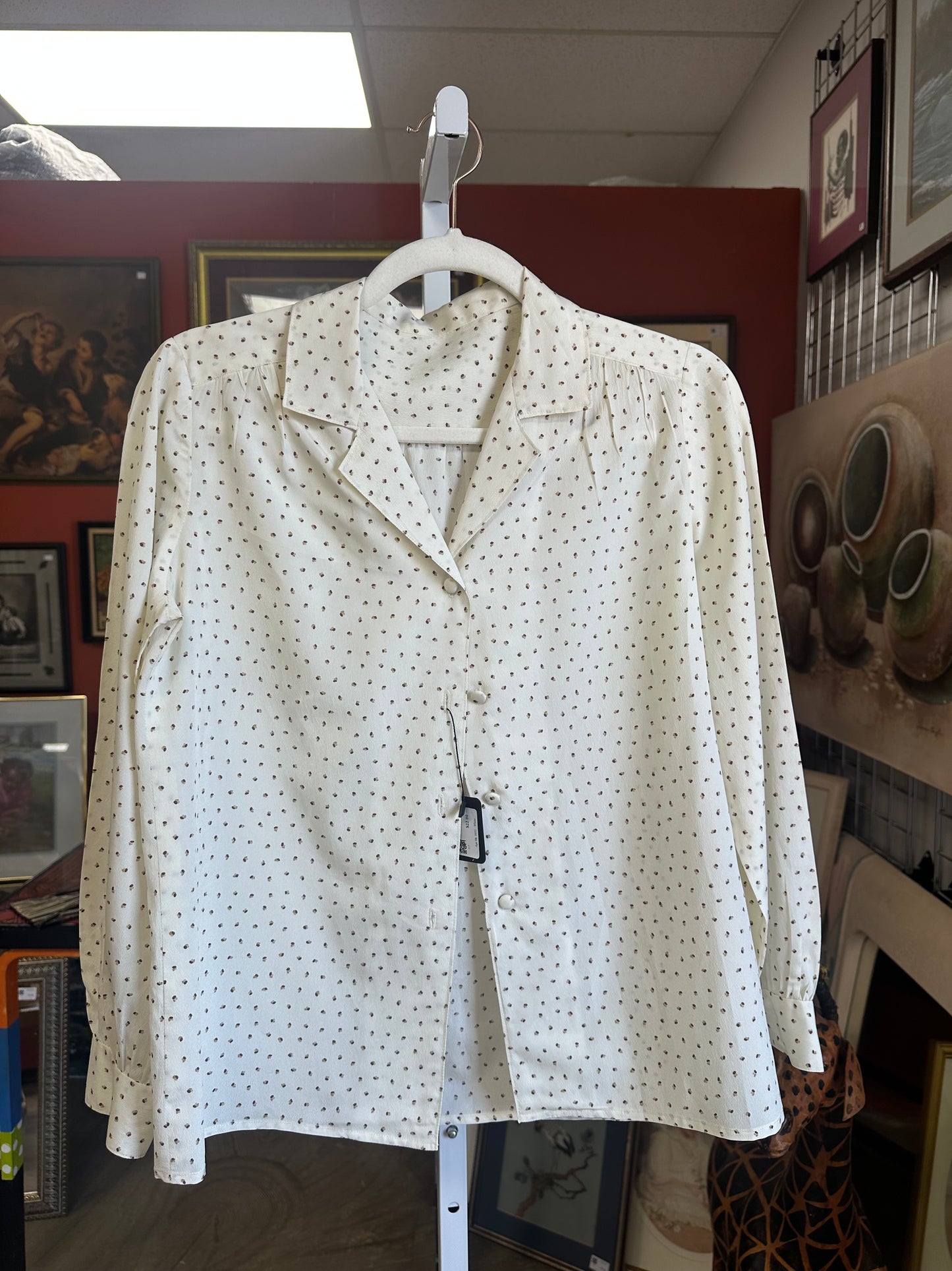 Vintage Cream Dot Blouse (XS/S)