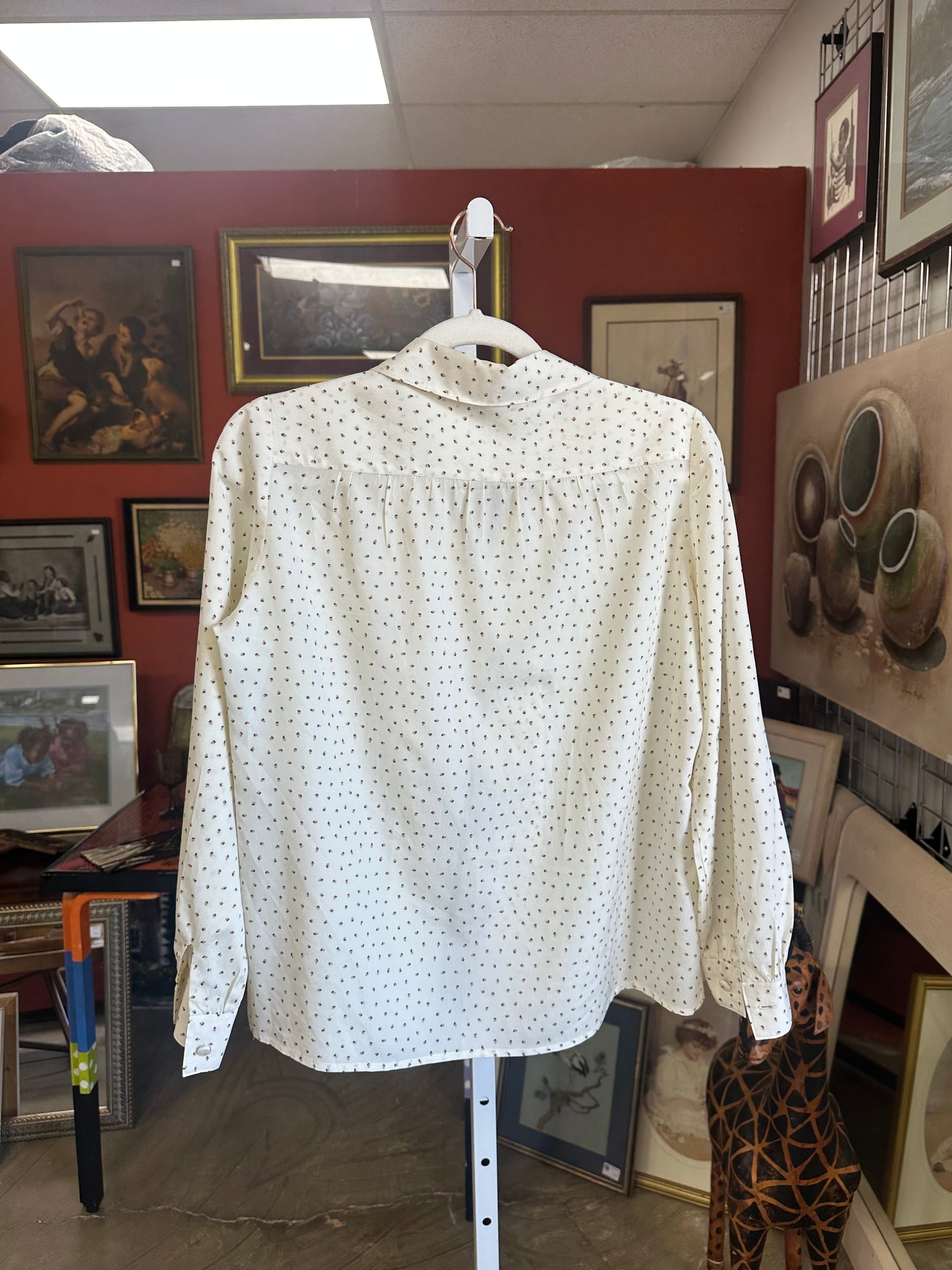 Vintage Cream Dot Blouse (XS/S)